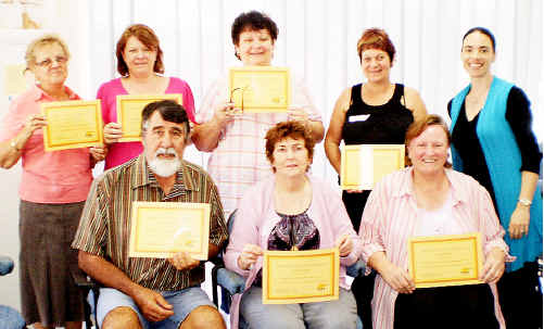 Front row from left, John Weier, Zelma Day, Leonie Byrnes. Back Row from left: Marijke Tinley, Kerry Derix, Olga Greaves, Colleen Weier, Karin Lategan (dietitian and credentialled diabetes educator). Absent graduate: Caroline Riley. Front row from left, John Weier, Zelma Day, Leonie Byrnes. Back Row from left: Marijke Tinley, Kerry Derix, Olga Greaves, Colleen Weier, Karin Lategan (dietitian and credentialled diabetes educator). Absent graduate: Caroline Riley.